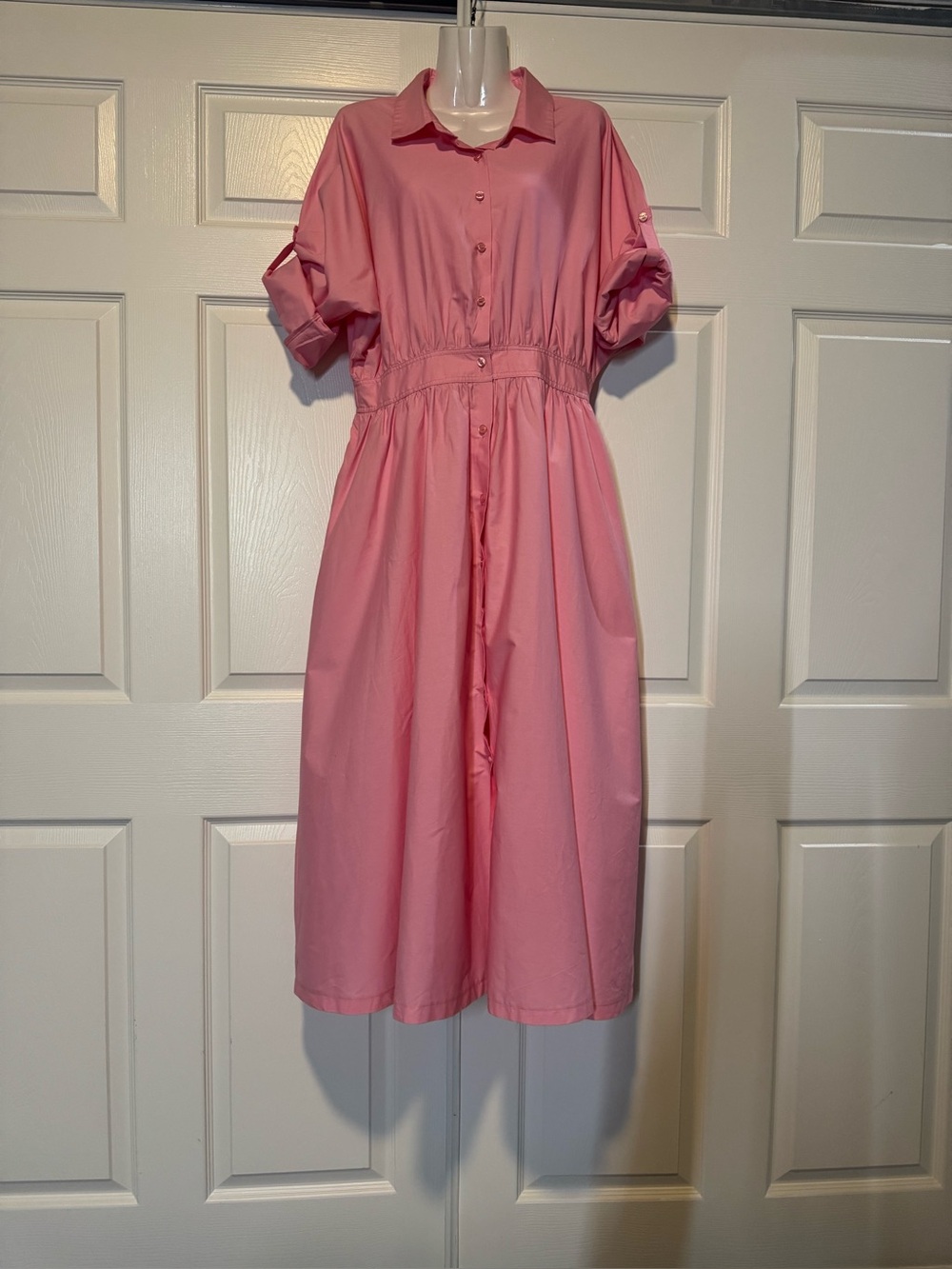 Pink Button-Front Full length Shirt Dress